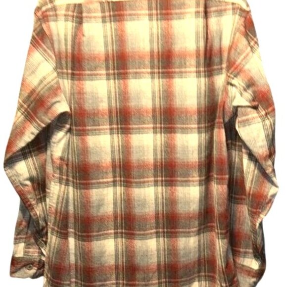 Pendleton Mens Long Plaid Wool Shirt Gray/Red Buttons & Pockets - Picture 4 of 4